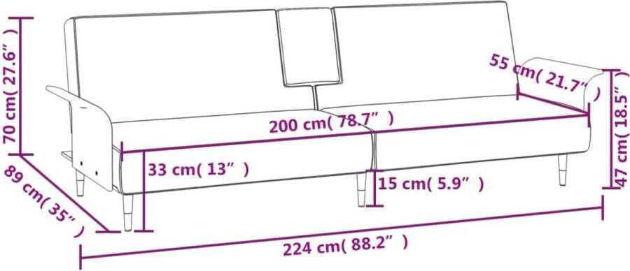 VidaXL -Slaapbank-met-bekerhouders-fluweel-lichtgrijs