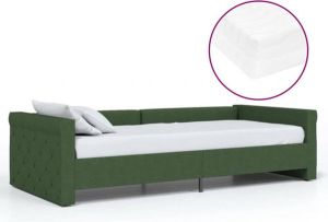 VidaXL Slaapbank Met Matras En Usb Stof Donkergroen 90x200 Cm