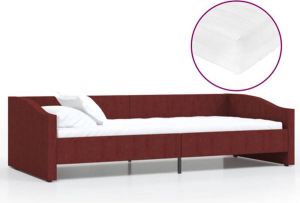 VidaXL Slaapbank met matras en USB stof wijnrood 90x200 cm