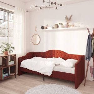 VidaXL Slaapbank met matras en USB stof wijnrood 90x200 cm