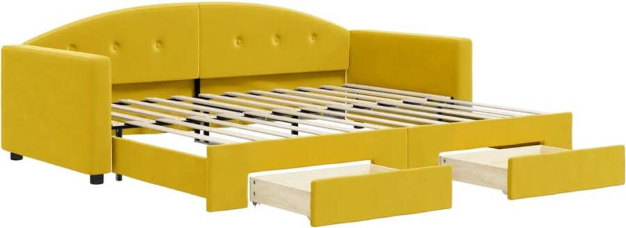 VidaXL -Slaapbank-met-onderschuifbed-en-lades-90x200-cm-fluweel-geel