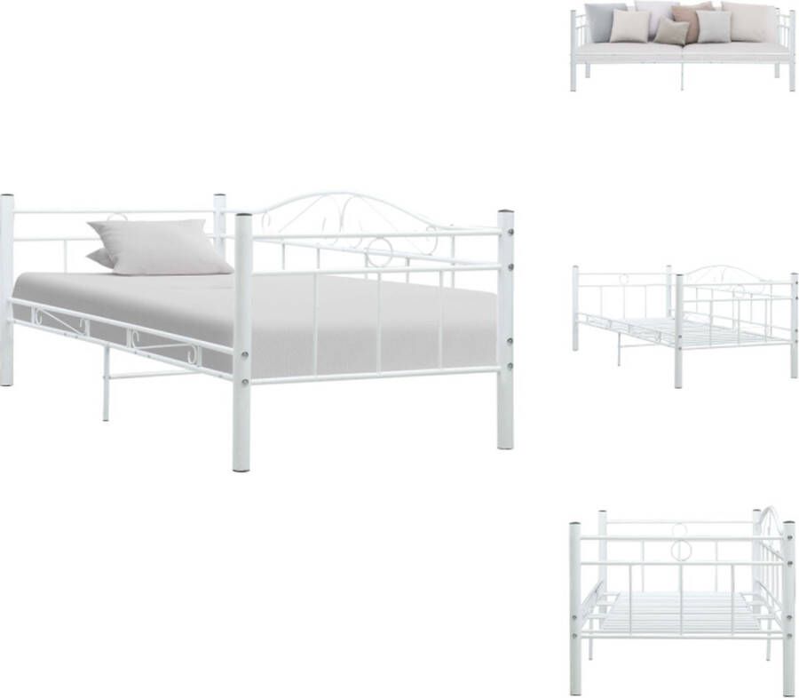VidaXL Slaapbank Metaal 206 x 97 x 74.5 cm Wit Logeerbed en bank Geschikt voor 90 x 200 cm matras Montage vereist Bed