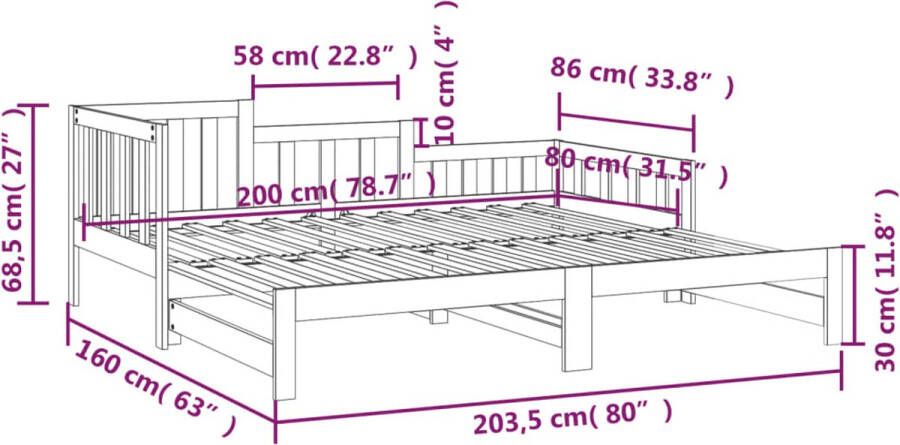 VidaXL -Slaapbank-uitschuifbaar-2x(80x200)-cm-massief-grenenhout-wit