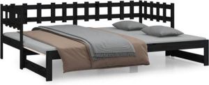 VidaXL Slaapbank Uitschuifbaar 2x(80x200) Cm Massief Grenenhout Zwart