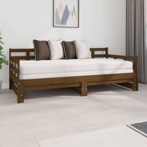 VidaXL Slaapbank uitschuifbaar grenenhout honingbruin 2x(90x190) cm