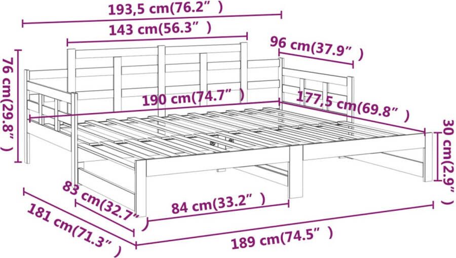 VidaXL -Slaapbank-uitschuifbaar-grenenhout-honingbruin-2x(90x190)-cm