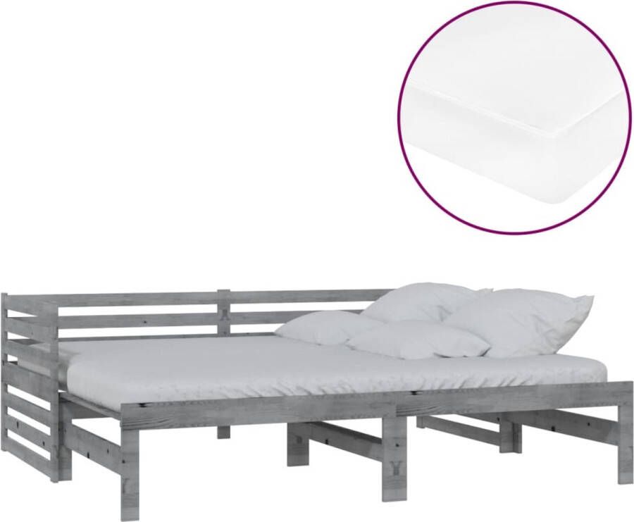 Vida XL Slaapbank uitschuifbaar massief grenenhout grijs 2x(90x200) cm SKU: V3083671