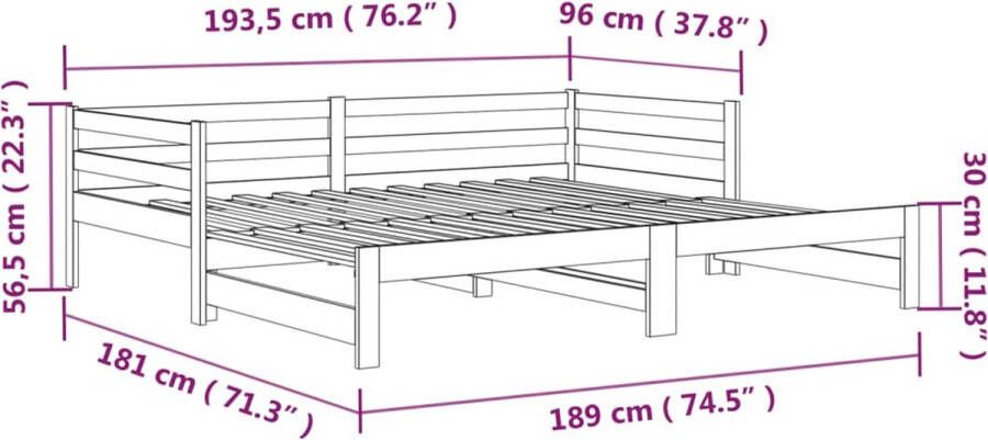 VidaXL -Slaapbank-uitschuifbaar-massief-grenenhout-wit-2x(90x190)-cm