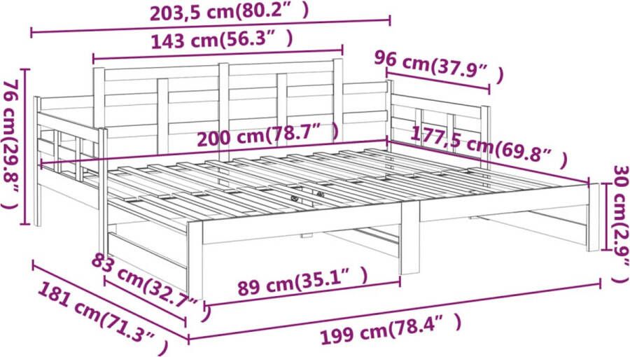 VidaXL -Slaapbank-uitschuifbaar-massief-grenenhout-wit-2x(90x200)-cm