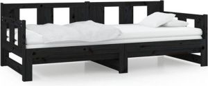 VidaXL Slaapbank Uitschuifbaar Massief Grenenhout Zwart 2x(80x200) Cm