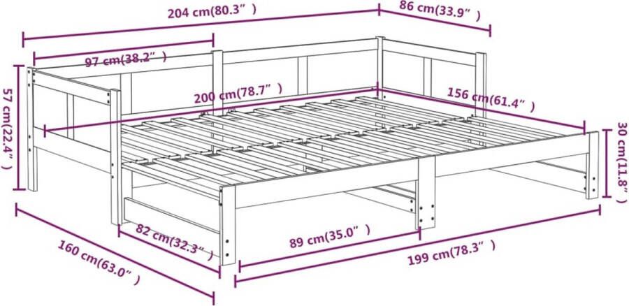 VidaXL -Slaapbank-uitschuifbaar-massief-grenenhout-zwart-2x(80x200)-cm