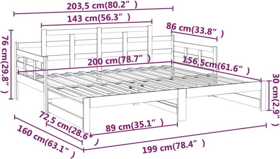 VidaXL -Slaapbank-uitschuifbaar-massief-grenenhout-zwart-2x(80x200)-cm