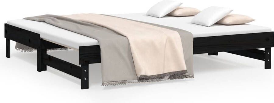 VidaXL -Slaapbank-uitschuifbaar-massief-grenenhout-zwart-2x(90x190)-cm