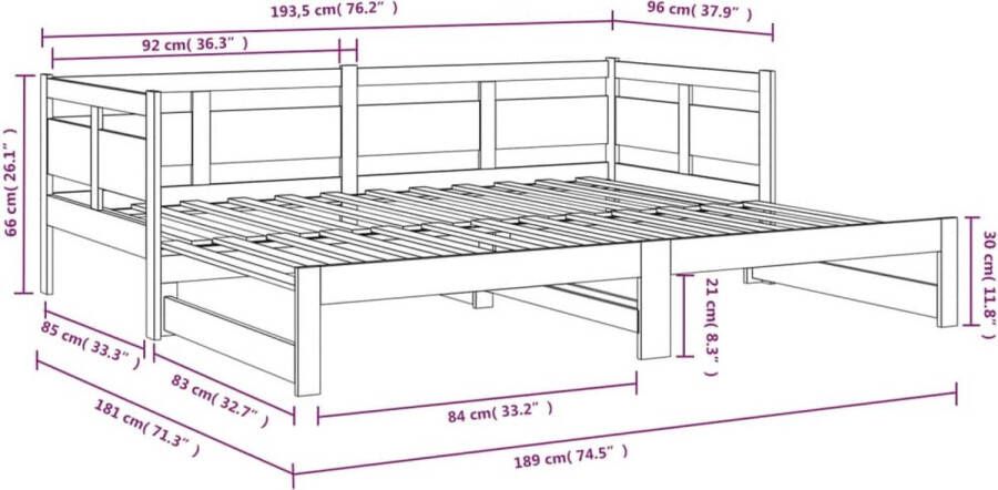 VidaXL -Slaapbank-uitschuifbaar-massief-grenenhout-zwart-2x(90x190)-cm