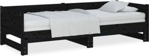 VidaXL Slaapbank Uitschuifbaar Massief Grenenhout Zwart 2x(90x200) Cm