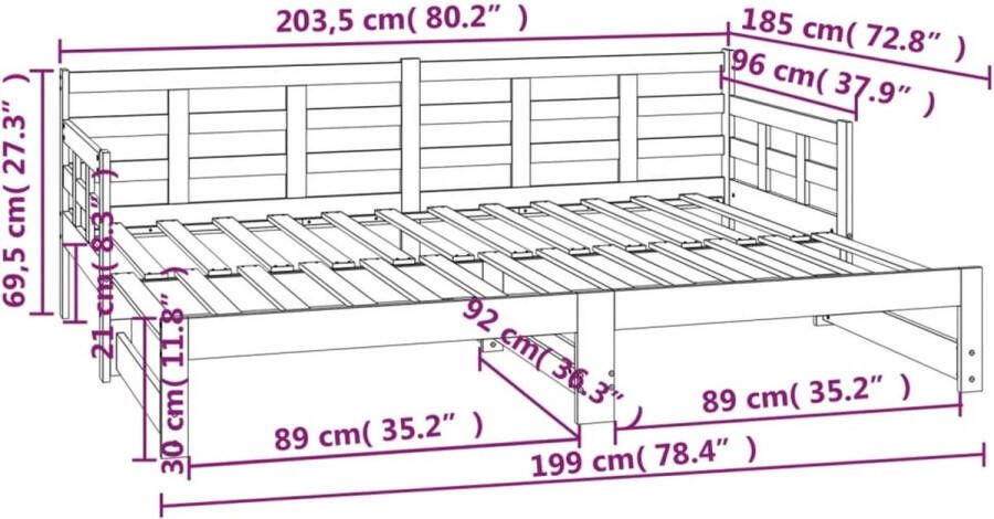 VidaXL -Slaapbank-uitschuifbaar-massief-grenenhout-zwart-2x(90x200)-cm