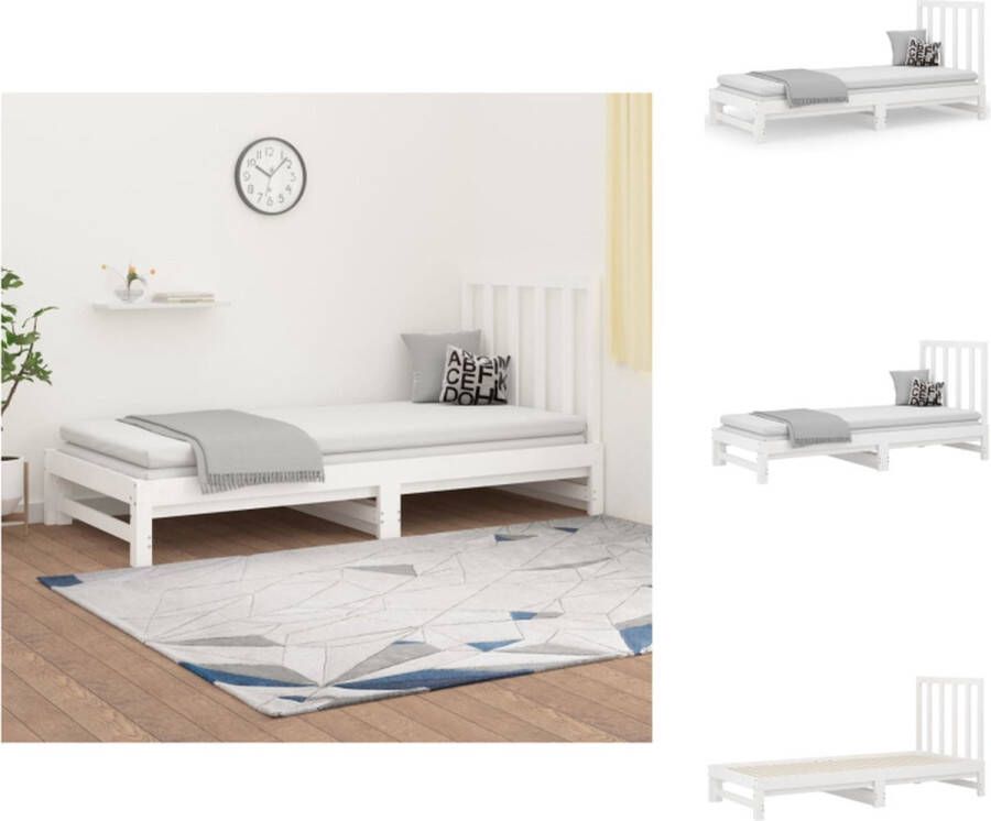 VidaXL Slaapbank Wit Massief Grenenhout Uitschuifbaar 205.5 x 182 x 30 cm Geschikt voor matras 90 x 200 cm Inclusief hoofdeinde Bed