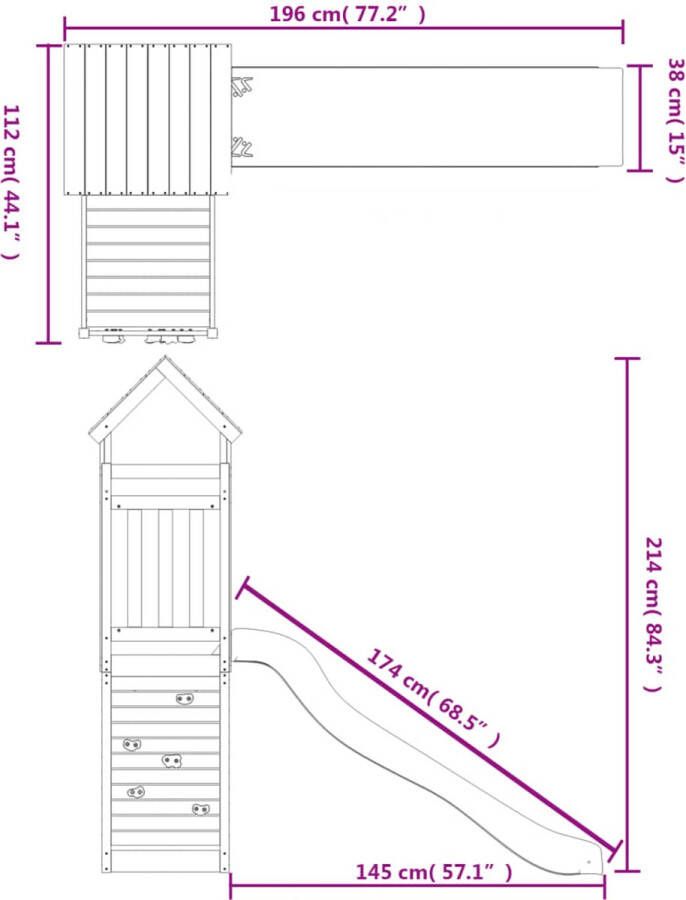 VidaXL Speelhuis met glijbaan en klimwand geïmpregneerd grenenhout