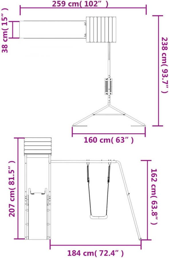 VidaXL Speelhuis met glijbaan en schommel massief douglashout