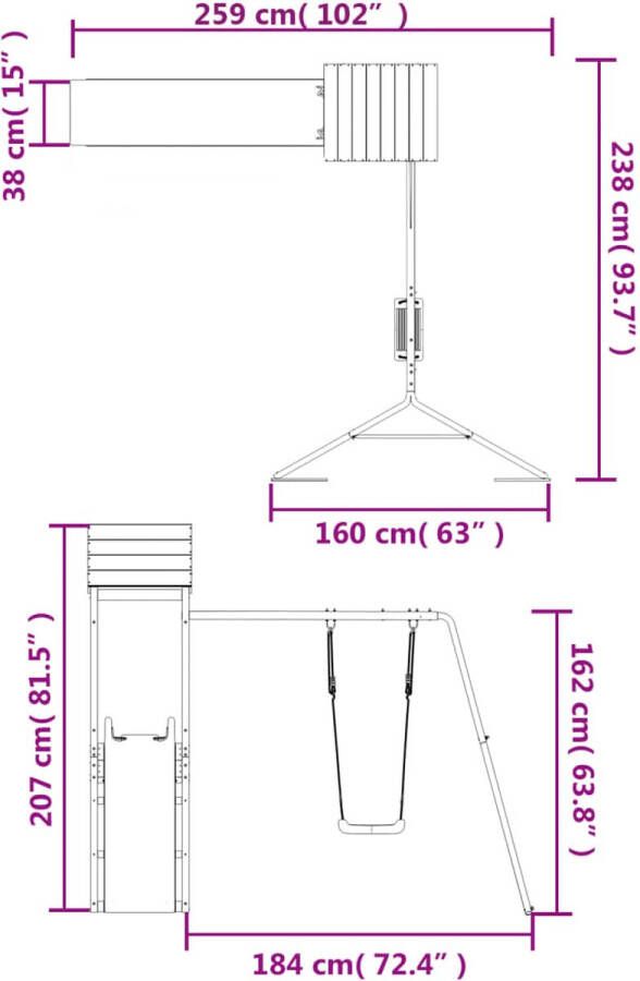 VidaXL Speelhuis met glijbaan en schommel massief grenenhout