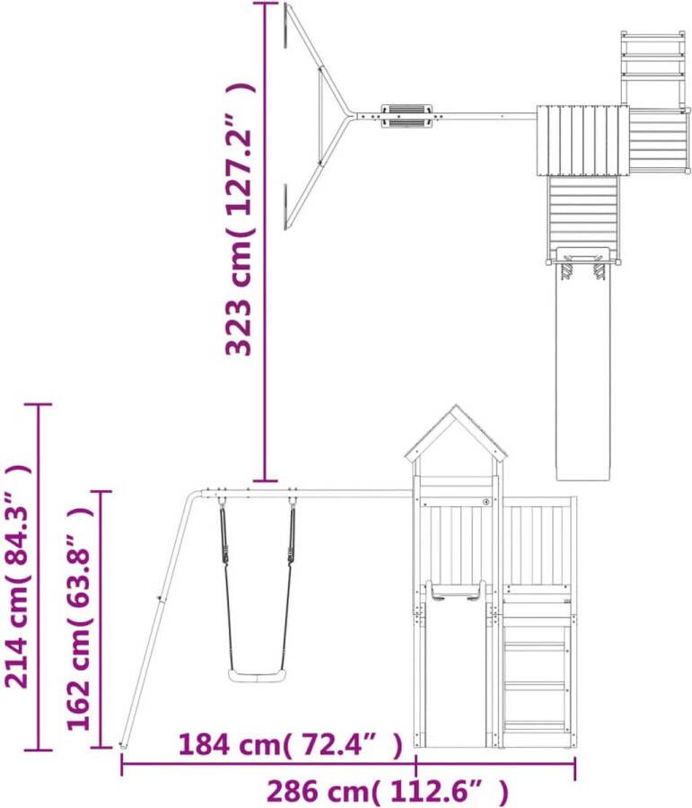 VidaXL Speelhuis met glijbaan en schommel massief grenenhout