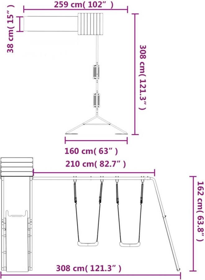 VidaXL Speelhuis met glijbaan en schommels geïmpregneerd grenenhout