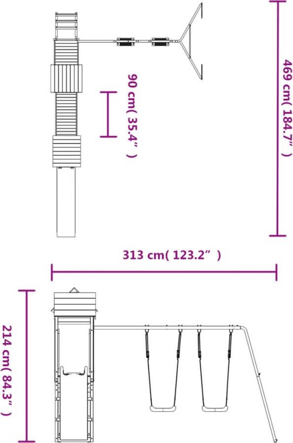 VidaXL Speelhuis met glijbaan en schommels massief douglashout