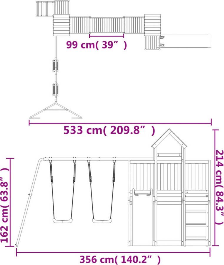 VidaXL Speelhuis met glijbaan en schommels massief douglashout
