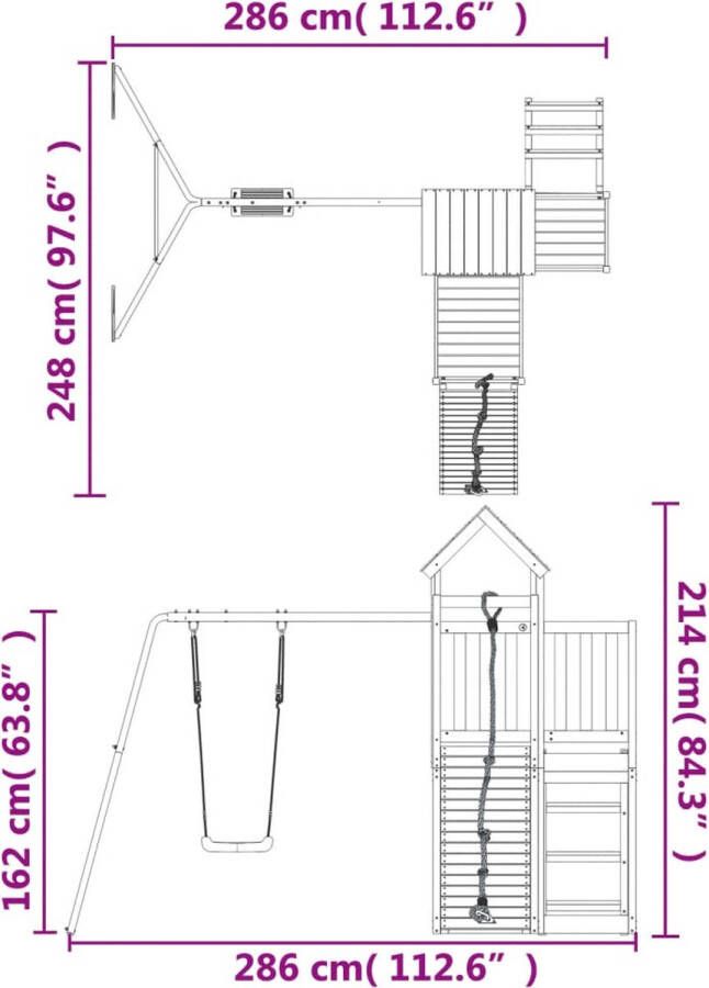 VidaXL Speelhuis met klimwand en schommel massief douglashout