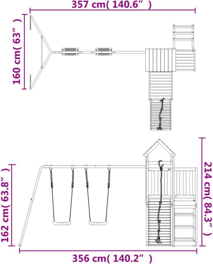 VidaXL Speelhuis met klimwand en schommels massief douglashout