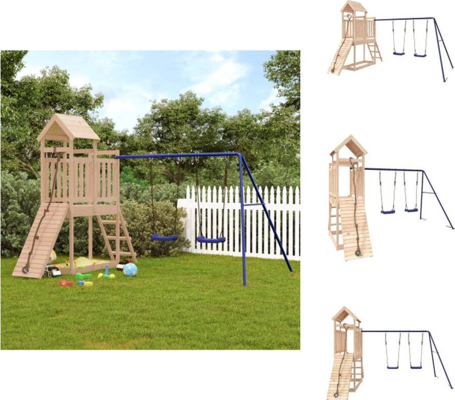 VidaXL Speelhuisje met Glijbaan Massief grenenhout Multi-activiteitencentra 313 x 248 x 214 cm Geschikt voor 3-8 jaar Max 45 kg Speeltoestellencombinatie
