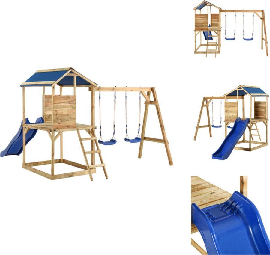 VidaXL Speelhuisset Massief houten frame 2 schommels Klimladder Glijbaan 300x220x200 cm Speeltoestellencombinatie
