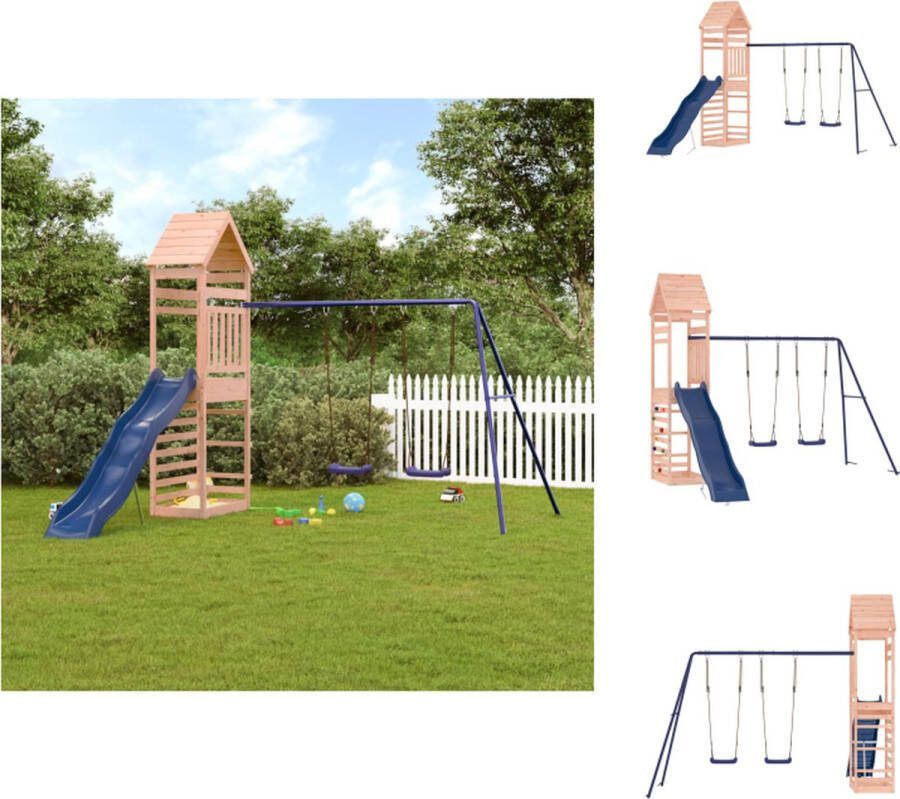 VidaXL Speelset Douglas Hout Multi-activiteitencentrum 316 x 363 x 264 cm Inclusief Speeltoren Golvende Glijbaan en Dubbele Schommelset Speeltoestellencombinatie
