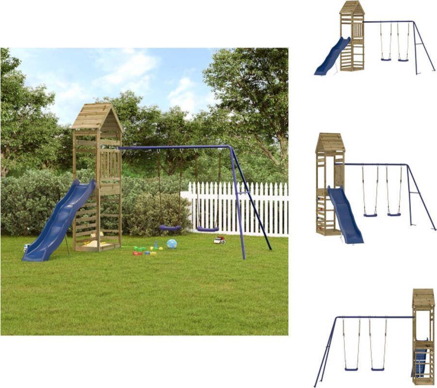 VidaXL Speelset Inclusief Speeltoren Golvende Glijbaan Dubbele Schommel 316 x 363 x 264 cm Geïmpregneerd Grenenhout Speeltoestellencombinatie