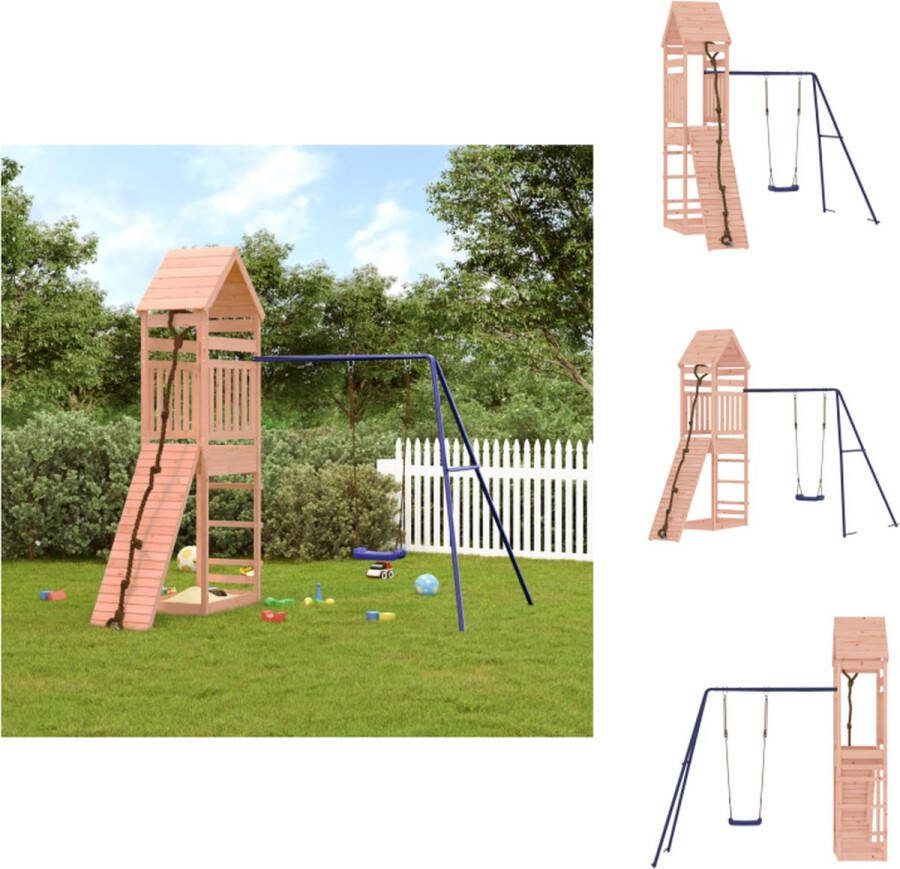 VidaXL Speelset Massief douglashout Multi-activiteitencentra 245 x 256 x 264 cm Incl klimwand en enkele schommel Speeltoestellencombinatie