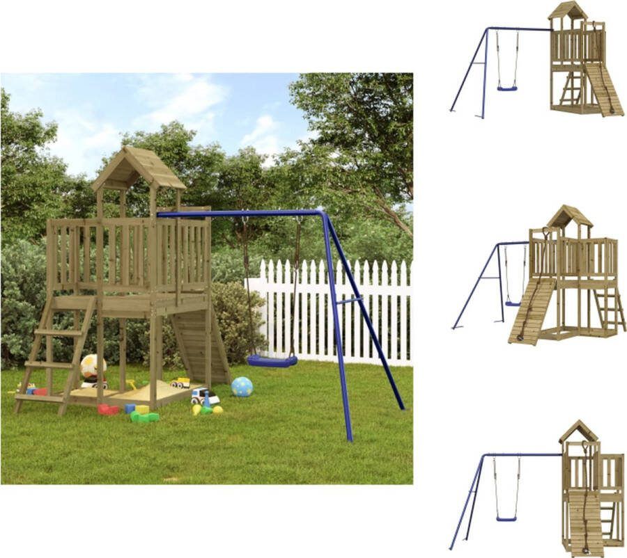 VidaXL speeltoestel houten speelset 286 x 248 x 214 cm grenenhout inclusief klimwand en enkele schommel Speeltoestellencombinatie