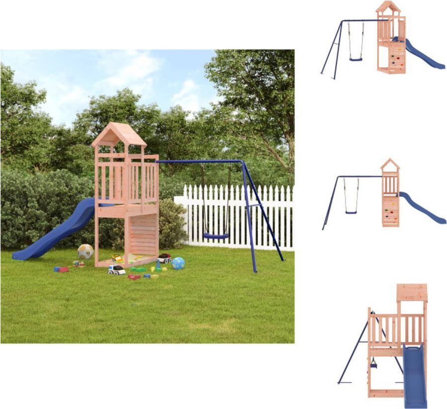 VidaXL Speeltoren 424 x 186 x 214 cm Massief douglashout Inclusief glijbaan en schommel Speeltoestellencombinatie
