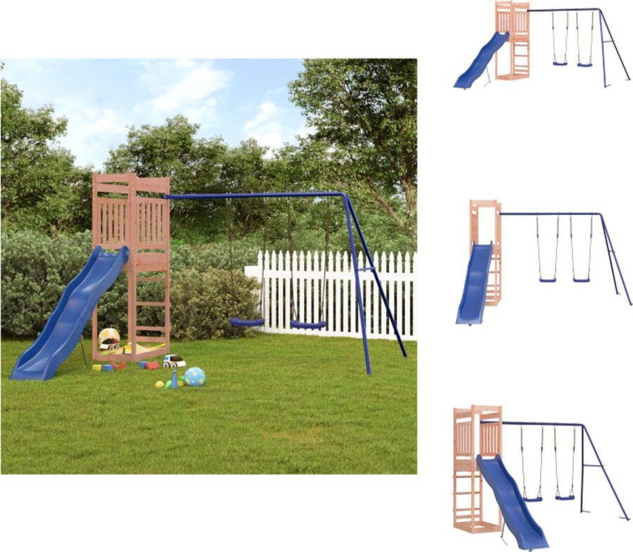 VidaXL Speeltoren Douglashout 314x349x207 cm Inclusief glijbaan en dubbele schommel Speeltoestellencombinatie