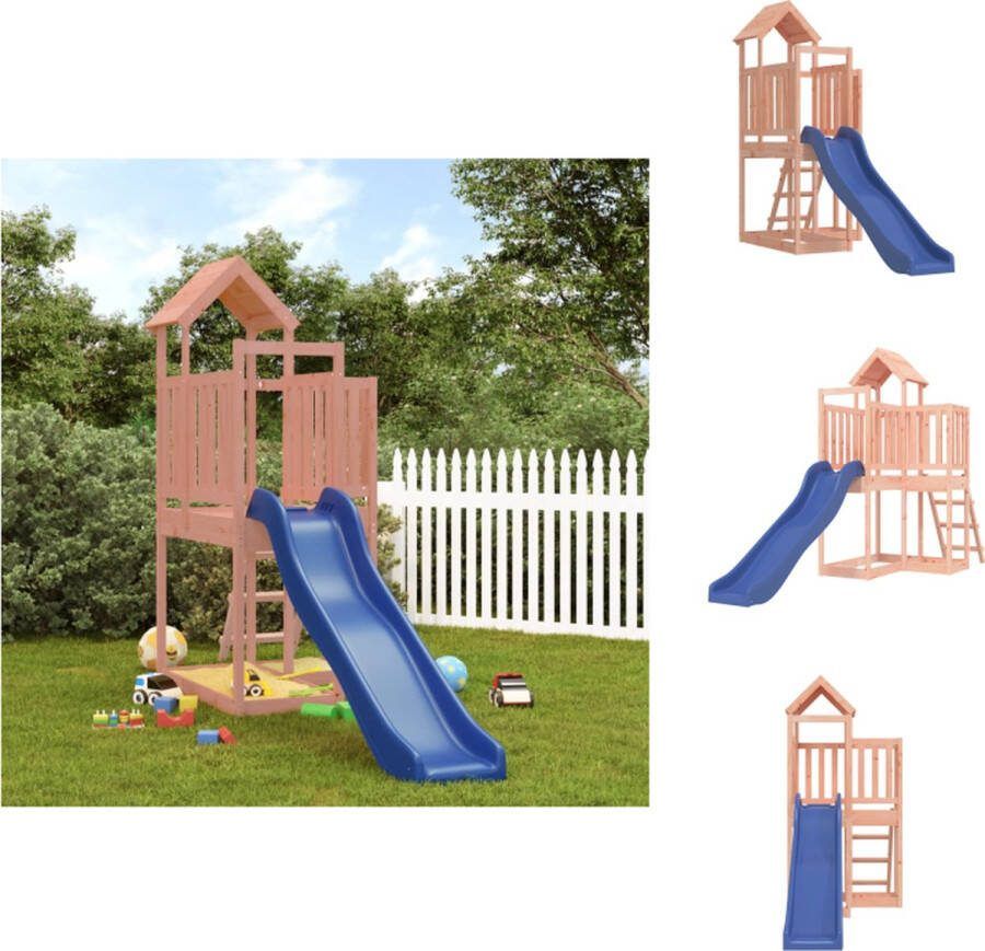 VidaXL Speeltoren Douglashout 358 x 107 x 214 cm Golvende glijbaan Blauw Voor kinderen van 3-8 jaar Max 45 kg Speeltoestellencombinatie