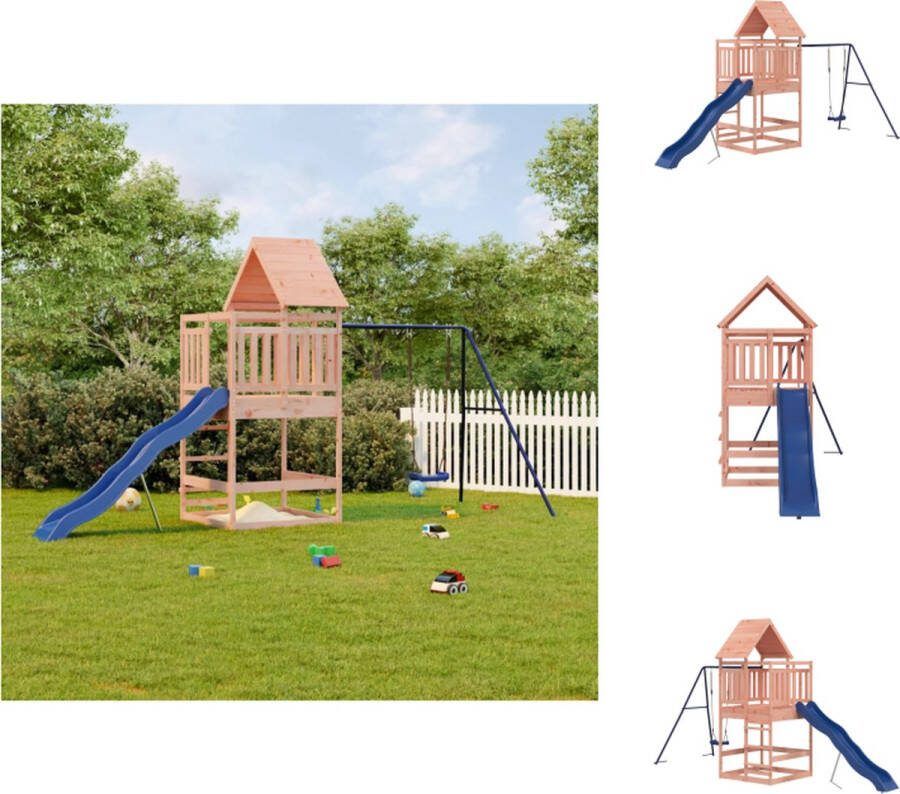 VidaXL Speeltoren Glijbaan Schommel 482x206x264 cm Massief douglashout Blauwe glijbaan PP schommel Montage vereist Speeltoestellencombinatie