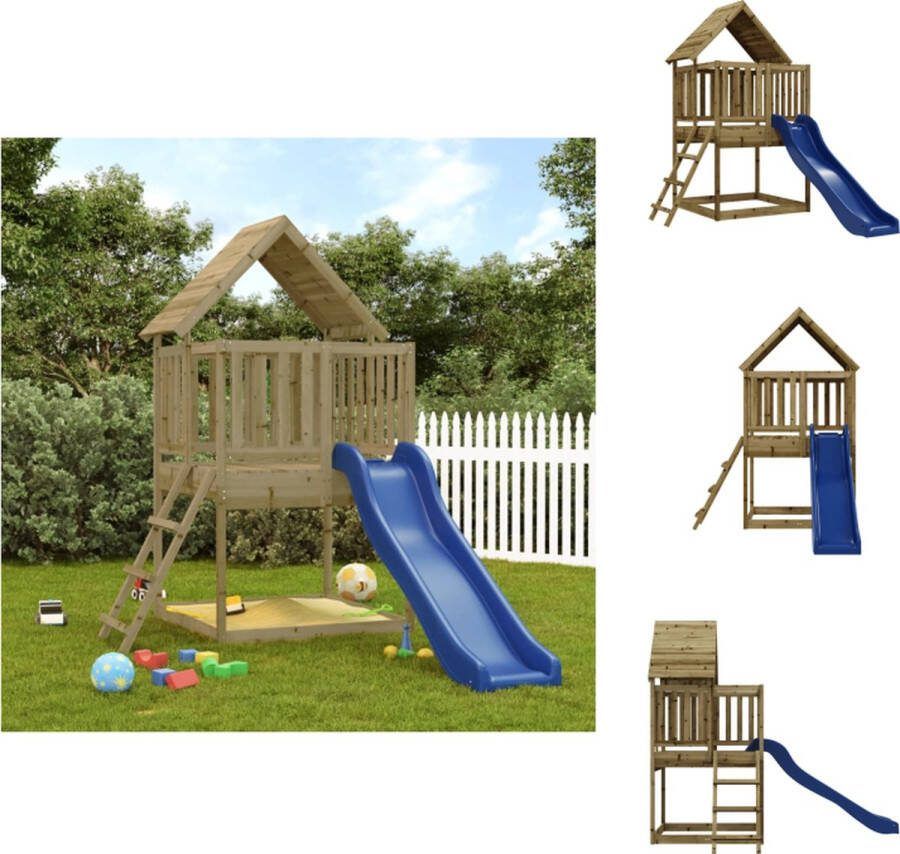 VidaXL Speeltoren Grenenhout 170 x 311 x 228 cm Golvende glijbaan Blauw Speeltoestellencombinatie