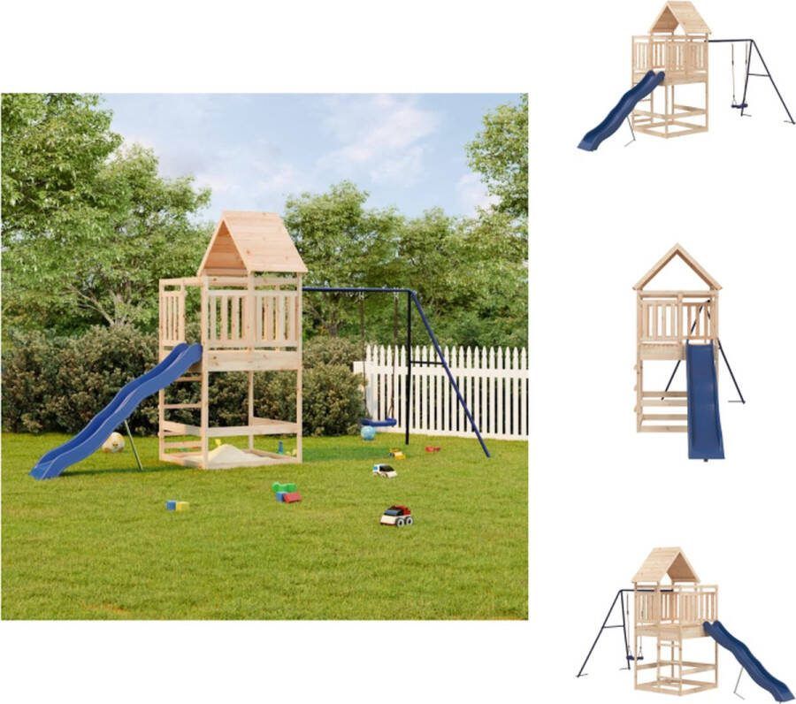VidaXL Speeltoren Grenenhout 482x206x264 cm Met glijbaan schommel Blauwe glijbaan Blauwe schommel Speeltoestellencombinatie