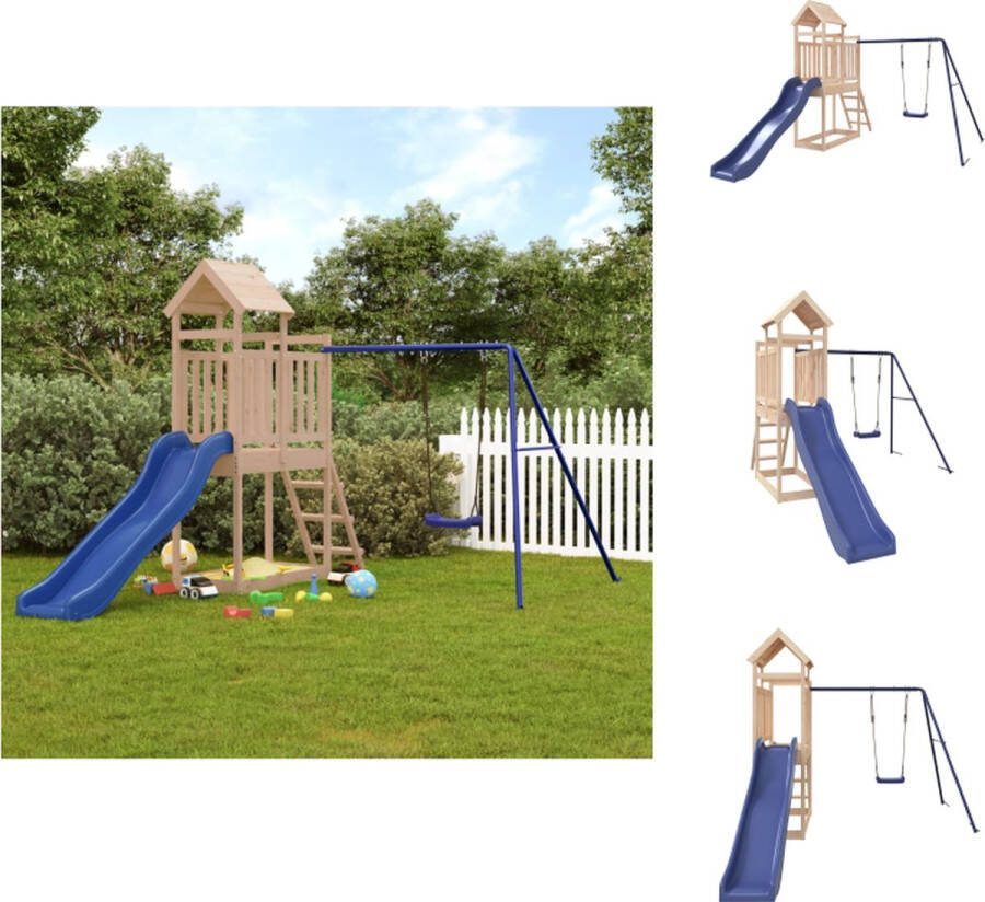 VidaXL Speeltoren Houten Met Schommel Glijbaan 242 x 379 x 214 cm Blauw Geschikt voor 3-8 jaar oud Max gewicht 45 kg Speeltoestellencombinatie