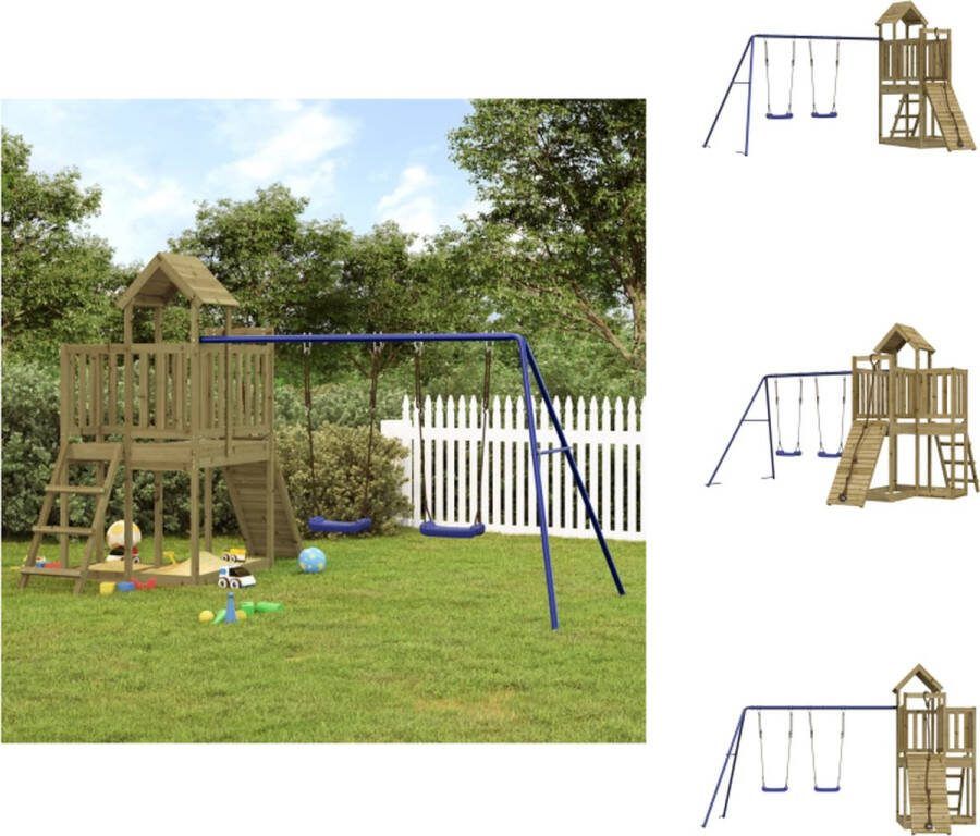VidaXL Speeltoren Klimwand Dubbele Schommelset 357 x 248 x 214 cm (L x B x H) Grenenhout Speeltoestellencombinatie
