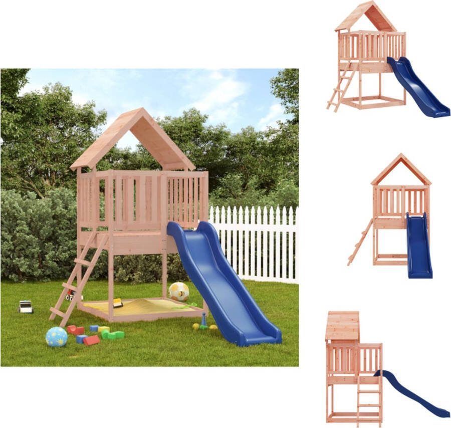 VidaXL Speeltoren Massief douglashout 170 x 311 x 228 cm (L x B x H) Golvende glijbaan Blauw 3-8 jaar Speeltoestellencombinatie