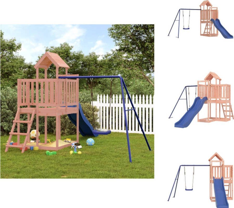 VidaXL speeltoren massief douglashout blauwe schommel en glijbaan 286x378x214 cm Speeltoestellencombinatie