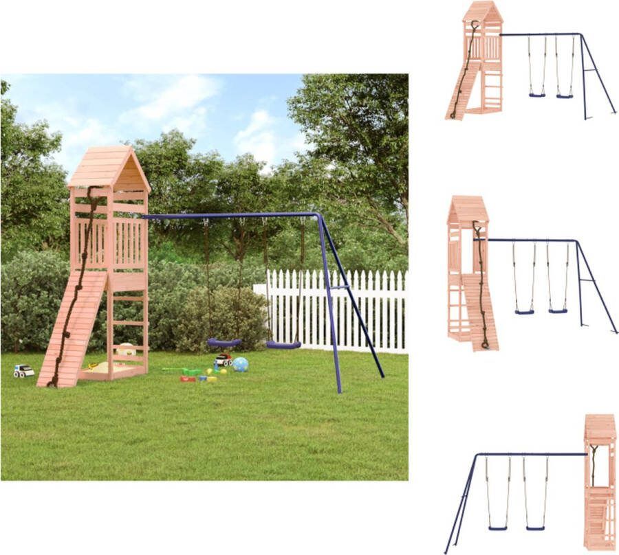 VidaXL Speeltoren Massief douglashout Multi-activiteitencentra 315 x 257 x 264 cm Voor kinderen van 3-8 jaar Max gewicht 45 kg Incl handleiding Blauwe dubbele schommelset Speeltoestellencombinatie