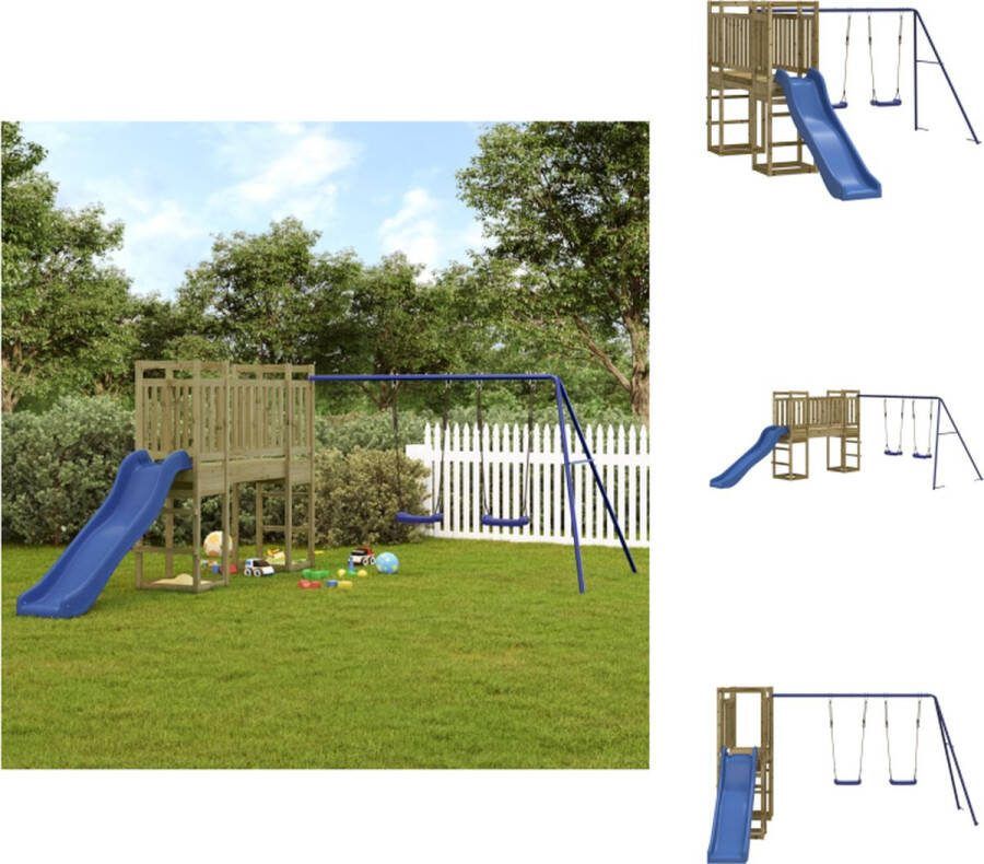 VidaXL Speeltoren met brug Dubbele schommelset Golvende glijbaan 308 x 467 x 169 cm Geïmpregneerd grenenhout Speeltoestellencombinatie
