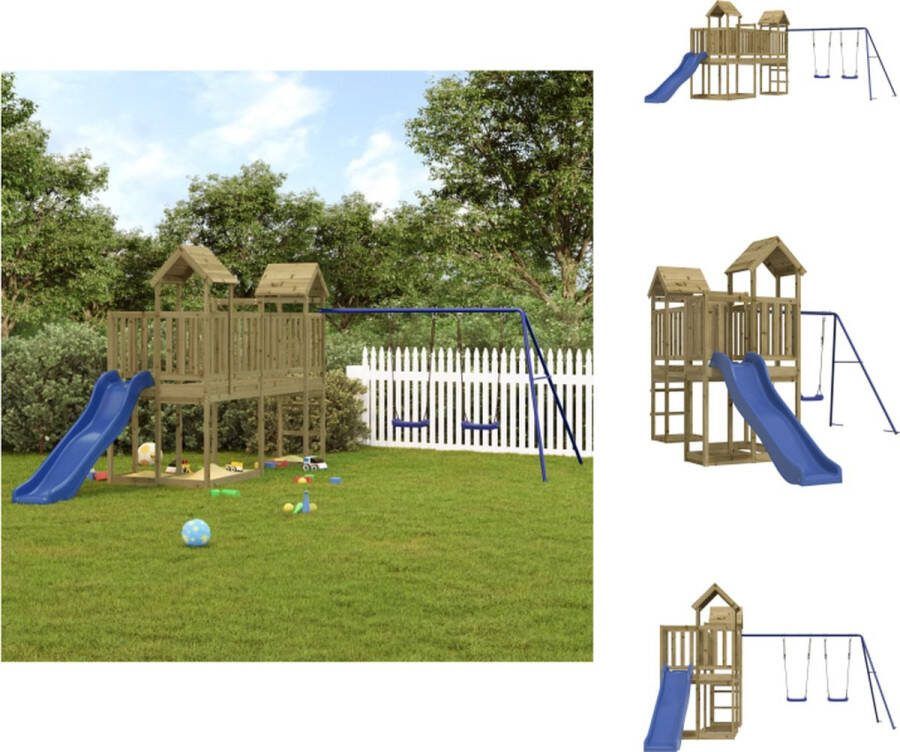 VidaXL Speeltoren met Brug Hout 101 x 256 x 214 cm Glijbaan Schommel Speeltoestellencombinatie