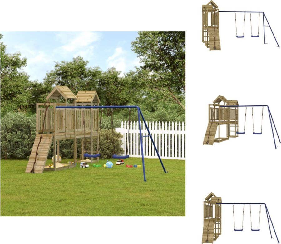 VidaXL Speeltoren met Brug Houten Speelhuisje en Schommelset 314x339x214 cm Speeltoestellencombinatie
